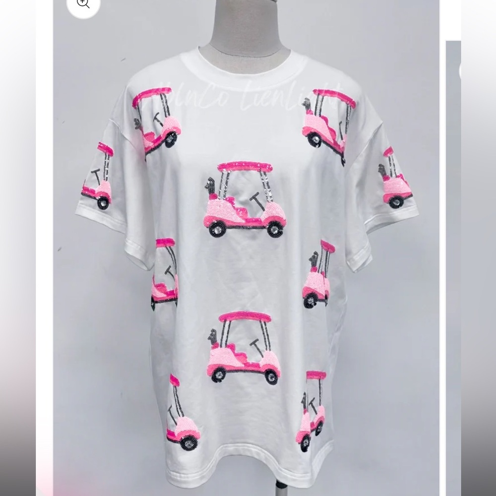 NWT Preppy Pink Golf Cart Sequins T-Shirt